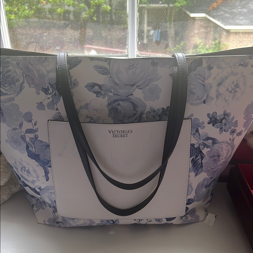 Victoria's Secret Floral Tote Bag - Blue and Black